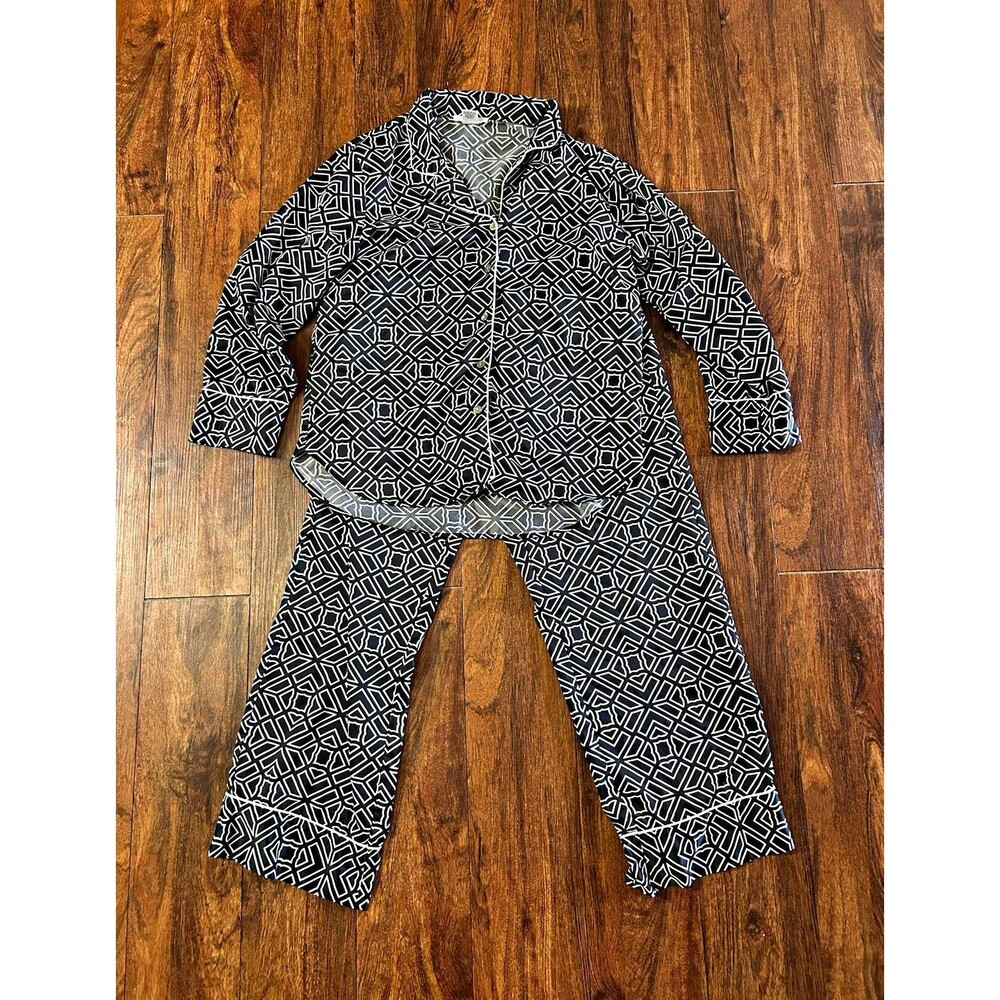 Women’s M Natori Private Luxuries Pajama Set Geometric Button Up Super Soft
